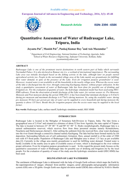 Quantitative Assessment of Water of Rudrasagar Lake, Tripura, India
