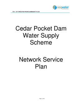 Cedar Pocket Dam Water Supply Scheme Network Service Plan