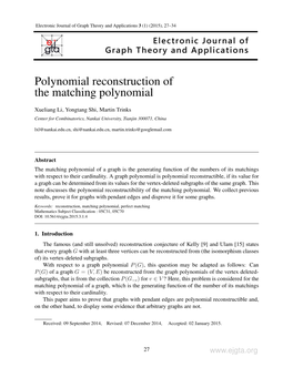 Polynomial Reconstruction of the Matching Polynomial