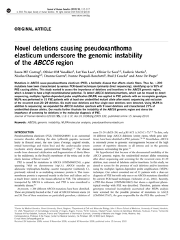 Novel Deletions Causing Pseudoxanthoma Elasticum Underscore the Genomic Instability of the ABCC6 Region
