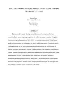 Diverging Trends in Youth's Gender Attitudes About Work and Family