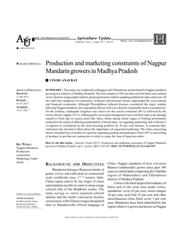 Production and Marketing Constraints of Nagpur Mandarin Growers in Madhya Pradesh