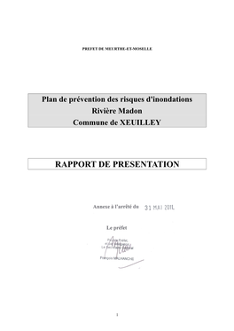 Plan De Prévention Des Risques D'inondations Rivière Madon Commune De XEUILLEY