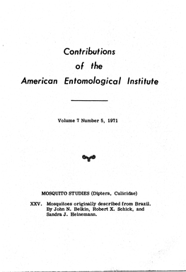 XXV. Mosquitoes Originally Described from Brazil