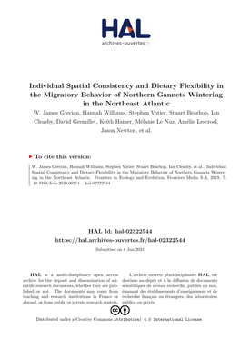 Individual Spatial Consistency and Dietary Flexibility in the Migratory Behavior of Northern Gannets Wintering in the Northeast Atlantic W