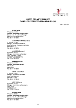 2021-01 Liste Vétérinaires