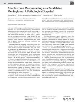 Glioblastoma Masquerading As a Parafalcine Meningioma: a Pathological Surprise!