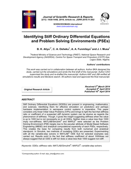 Identifying Stiff Ordinary Differential Equations and Problem Solving Environments (Pses)