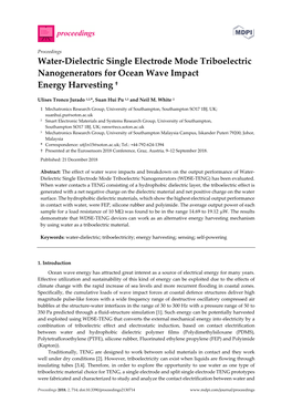 Water-Dielectric Single Electrode Mode Triboelectric Nanogenerators for Ocean Wave Impact Energy Harvesting †