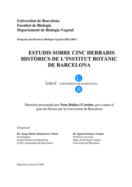 Estudis Sobre Cinc Herbaris Històrics De L'institut