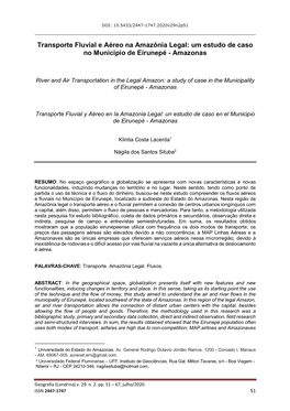 Transporte Fluvial E Aéreo Na Amazônia Legal: Um Estudo De Caso No Município De Eirunepé - Amazonas