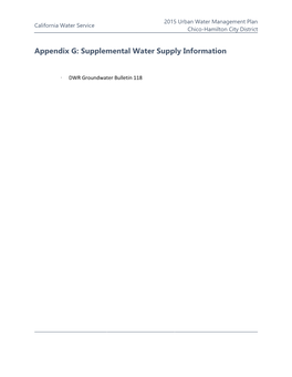 Appendix G: Supplemental Water Supply Information