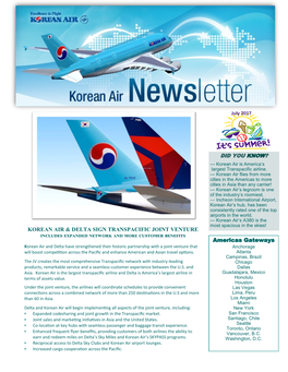 Americas Gateways KOREAN AIR & DELTA SIGN TRANSPACIFIC