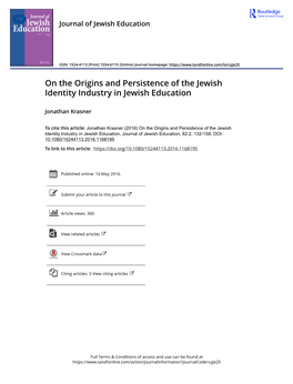 On the Origins and Persistence of the Jewish Identity Industry in Jewish Education