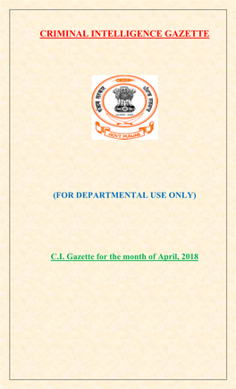 Criminal Intelligence Gazette for the Month of April 2018