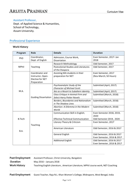 ARIJITA PRADHAN Curriculum Vitae