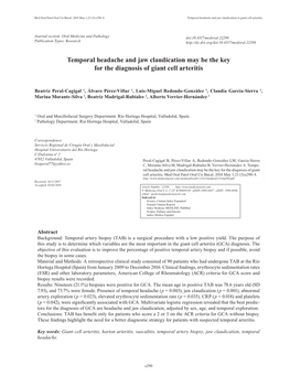 Temporal Headache and Jaw Claudication May Be the Key for the Diagnosis of Giant Cell Arteritis
