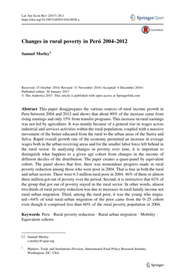 Changes in Rural Poverty in Perú 2004–2012