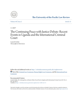 Recent Events in Uganda and the International Criminal Court Linda M