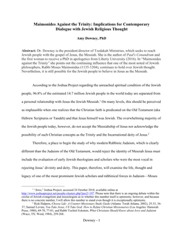 Maimonides Against the Trinity: Implications for Contemporary Dialogue with Jewish Religious Thought