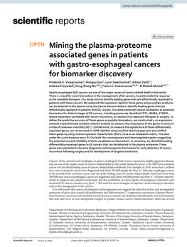 Mining the Plasma-Proteome Associated Genes in Patients with Gastro-Esophageal Cancers for Biomarker Discovery