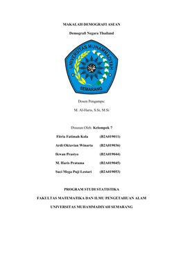 MAKALAH DEMOGRAFI ASEAN Demografi Negara Thailand Dosen