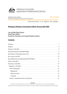 Workplace Relations Amendment (Work Choices) Bill 2005