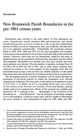 New Brunswick Parish Boundaries in the Pre-1861 Census Years