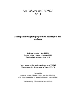 Micropaleontological Preparation Techniques and Analyses