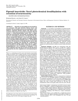 Fipronil Insecticide: Novel Photochemical Desulfinylation with Retention of Neurotoxicity (Insecticide Action͞environmental Persistence)