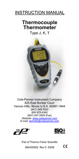 Thermocouple Thermometer Type J, K, T