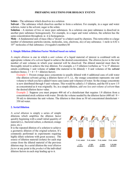 PREPARING SOLUTIONS for BIOLOGY EVENTS Solute