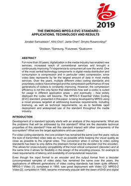 The Emerging Mpeg-5 Evc Standard - Applications, Technology and Results