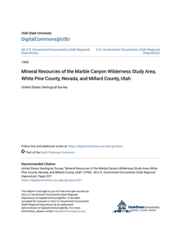 Mineral Resources of the Marble Canyon Wilderness Study Area, White Pine County, Nevada, and Millard County, Utah