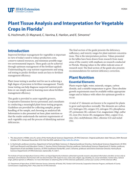 Plant Tissue Analysis and Interpretation for Vegetable Crops in Florida1 G