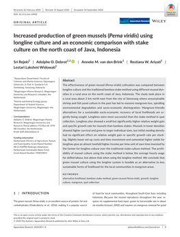 Perna Viridis) Using Longline Culture and an Economic Comparison with Stake Culture on the North Coast of Java, Indonesia