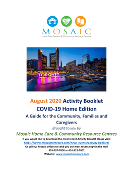 August 2020 Activity Booklet COVID-19 Home Edition