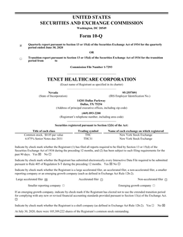 UNITED STATES SECURITIES and EXCHANGE COMMISSION Form 10-Q TENET HEALTHCARE CORPORATION