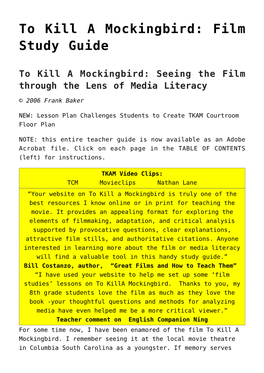 To Kill a Mockingbird: Film Study Guide