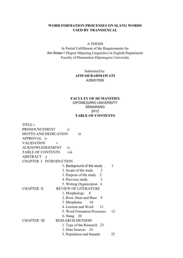 Word Formation Processes on Slang Words Used by Transsexual