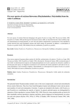 Zootaxa,Five New Species of Cotylean Flatworms