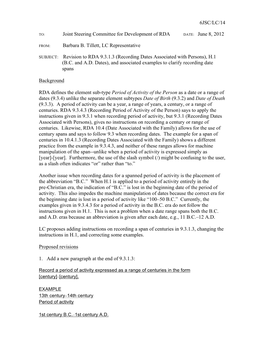 6JSC/LC/14 Joint Steering Committee for Development of RDA DATE