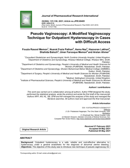 Pseudo Vaginoscopy: a Modified Vaginoscopy Technique for Outpatient Hysteroscopy in Cases with Difficult Access