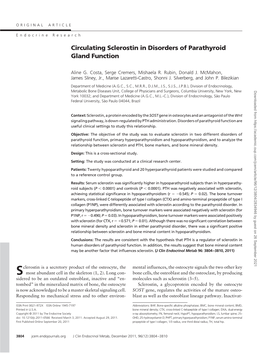 Circulating Sclerostin in Disorders of Parathyroid Gland Function