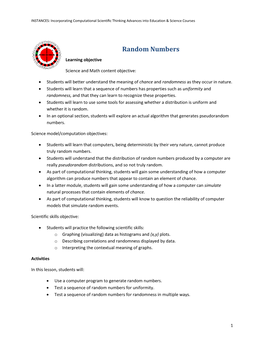 Random Numbers Learning Objective