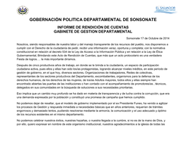 Gobernación Politica Departamental De Sonsonate Informe De Rendición De Cuentas Gabinete De Gestion Departamental