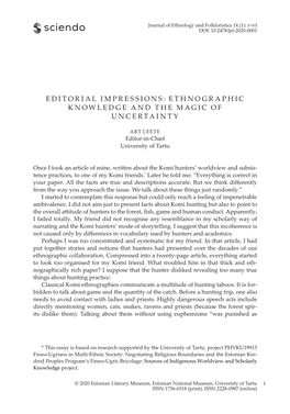 Editorial Impressions: Ethnographic Knowledge and the Magic of Uncertainty