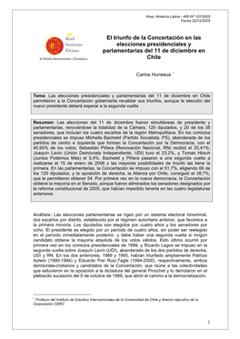 El Triunfo De La Concertación En Las Elecciones Presidenciales Y Parlamentarias Del 11 De Diciembre En Chile