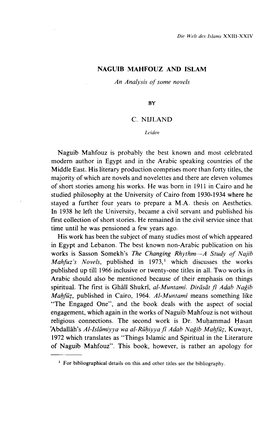 NAGUIB MAHFOUZ and ISLAM an Analysis of Some Novels by C