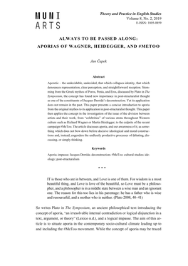 Always to Be Passed Along: Aporias of Wagner, Heidegger, and #Metoo